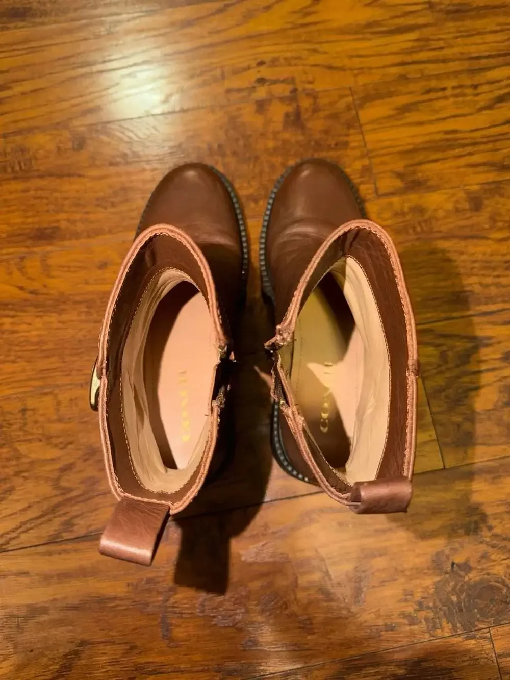 Coach Brown Leather Lug Sole Buckle Booties